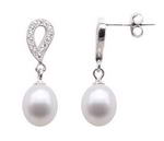 Freshwater pearl white drop bridal earrings on sale, sterling silver, 7-8mm