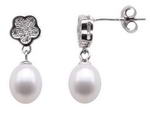 Sterling silver white freshwater pearl drop earrings wholesale, 7-8mm