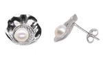 Freshwater pearl on oyster stud earrings, 925 sterling silver, 5-6mm