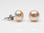 8-9mm pink/peach freshwater pearl earrings silver studs wholesale