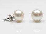 9-10mm white freshwater pearl earring silver studs wholesale