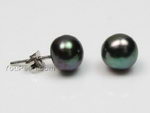 8-9mm black freshwater pearl silver earring studs wholesale