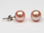8-8.5mm pink round freshwater pearl silver earring studs wholesale, AAA