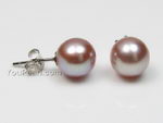 8-8.5mm lavender round freshwater pearl silver stud earrings wholesale, AAA