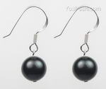 Black round fresh water pearl earrings buy online, sterling silver, 9mm