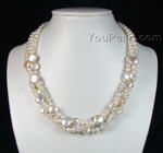 Wholesale triple strands white coin pearl necklace, 11-13mm