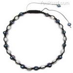 Freshwater black pearl shamballa crystal ball necklace wholesale, 10mm