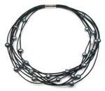 Peacock black freshwater pearl multi-strand leather necklace on sale