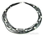 Multi-strand white freshwater pearl leather necklace wholesale