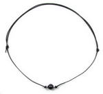 Single black freshwater pearl leather necklace on sale, 10mm