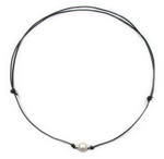 White freshwater single pearl leather necklace wholesale online, 10mm