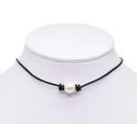 Single pearl choker necklace, leather floating pearl necklace onsale, 11mm
