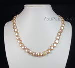 Peach coin pearl necklace bulk wholesale, 11-13mm