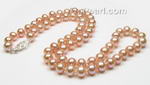 Pink off-round freshwater pearl necklace wholesale, AAA 6.5-7mm