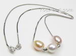Multicolor teardrop freshwater pearl 925 silver necklace wholesale, 8-9mm