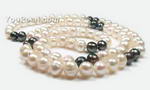 Wholesale black & white baroque opera n rope pearl necklace, 8-9mm