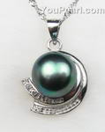 Freshwater black pearl pendant of sterling silver bulk sale, 10-11mm