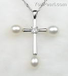 Sterling silver freshwater pearl cross pendant wholesale, 6.5-7mm