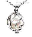 925 silver cage fresh water white wish pearl pendant online sale, 7-8mm