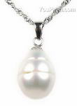 Sterling silver white baroque ringed freshwater pearl pendant, 10-11mm