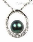 Black freshwater pearl pendant wholesale, 925 silver, 10-11mm