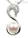 White fresh water pearl swan pendant, 925 silver online sale, 9-10mm