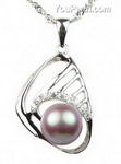 Freshwater lavender pearl pendant buy bulk, 925 silver, 9-10mm