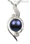 Sterling cultured freshwater black pearl pendant online buy, 10-11mm
