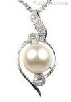 Freshwater white pearl sterling silver pendant wholesale, 10-11mm
