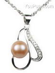 Pink fresh water sterling silver pearl pendant wholesale, 8-9mm