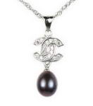 Black freshwater drop pearl sterling pendant discounted sale, 7-8mm