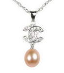 Pink freshwater teardrop pearl sterling silver pendant on sale, 7-8mm