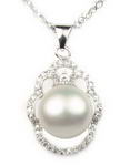 White freshwater cultured pearl pendant sale, sterling silver, 11-12mm