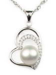 Freshwater pearl heart pendant wholesale, sterling 925 silver, 8-9mm