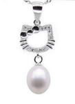Kitty freshwater pearl pendant factory direct sale, 925 silver, 7-8mm