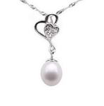 Heart sterling silver pendant, freshwater pearl online sale, 7-8mm