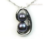 Black freshwater pearl pendant, sterling silver, 7-8mm wholesale