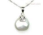 White coin freshwater pearl pendant, sterling silver, 12-13mm wholesale