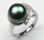 10-11mm fresh water sterling silver black pearl ring buy direct, US size 8