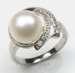 10-11mm quality 925 silver white freshwater pearl ring wholesale, US size 8