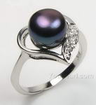 7-8mm 925 silver heart black pearl ring discounted sale, US size 6