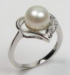 7-8mm white fresh water pearl heart ring on sale, 925 silver, US size 6