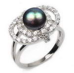 7-8mm black freshwater pearl ring for sale, 925 silver, US size 6