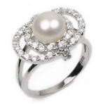 7-8mm freshwater white pearl silver ring discounted sale, US size 6