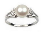 7-8mm white freshwater pearl sterling silver ring wholesale, US size 5.5