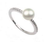 7-8mm white sterling silver freshwater pearl ring on sale, US size 6