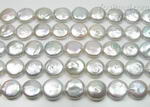 14-15mm coin pearl, white freshwater cultured pearl strand on sale, A+