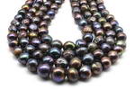 10-13mm peacock black freshwater off round kasumi pearl, nucleated baroque pearls on sale
