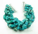 Five-strand turquoise gem bracelet whole sale, sterling silver clasp