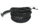 Black onyx gemstone bead long leather wrap bracelet on sale, 36 inches